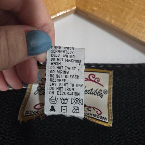 VTG Hierloom Collectibles Petites Black Beaded Knit Cardigan Large Crochet Y2K - Picture 5 of 9